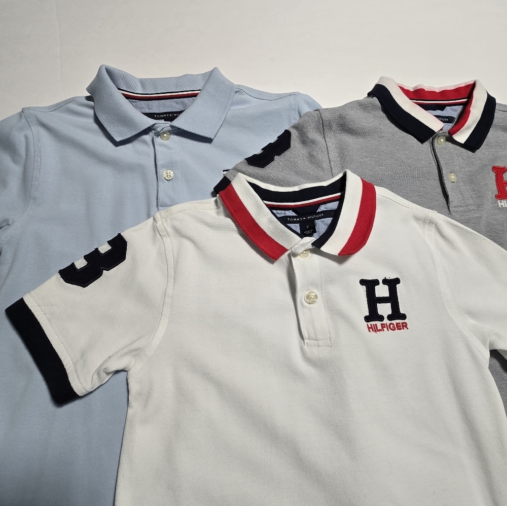Boys Size 7 Tommy Hilfiger Polo Shirts Bundle - White, Blue, Gray - Picture 2 of 16